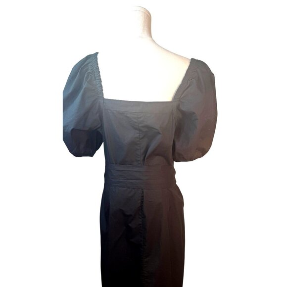 2/$30 J.Crew M Black Midi Dress Puff Sleeves & Button Front With Wide Sash - Picture 9 of 15